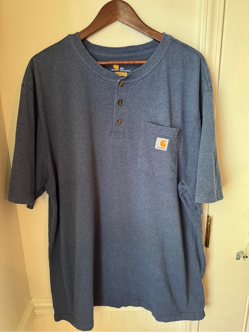 Carhartt Mens 2XL Blue Heather Short Sleeve Henley Pocket T-Shirt K84 413